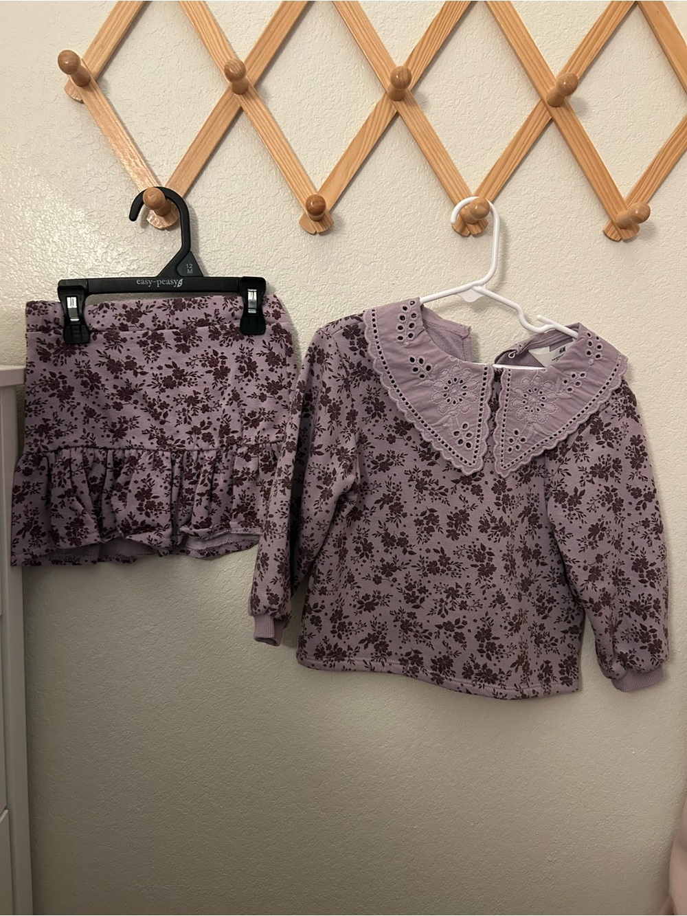 H&M Lilac Eyelet Floral Top and Skirt Set